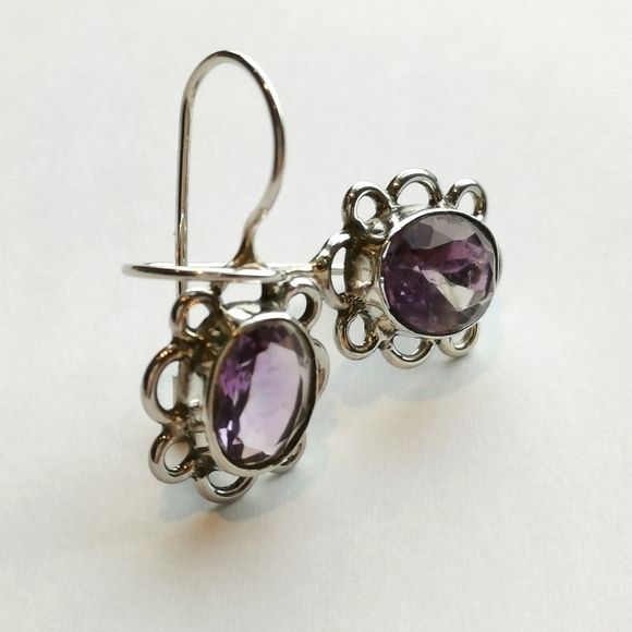 Sterling Silver Amethyst Flower Drop Earrings New - Picture 4 of 7